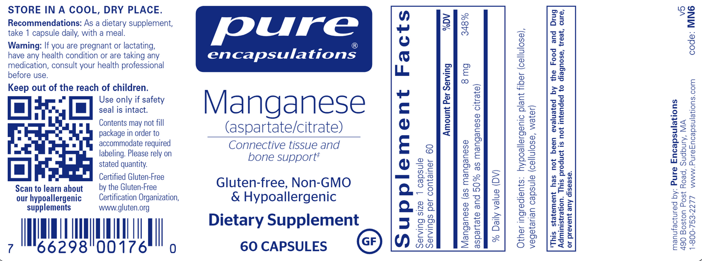 Manganese (aspartate/citrate) 60 caps